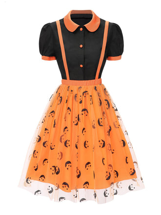 2PCS Camicetta colletto Peter Pan e gonna faccina sorridente Halloween anni '40