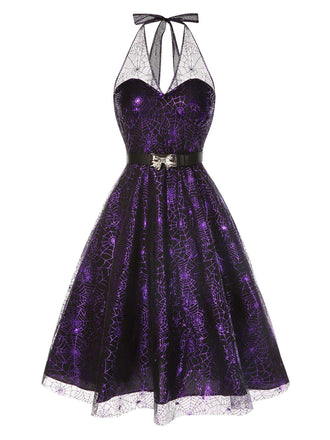 Abito in rete laser schiena scoperta viola anni '50