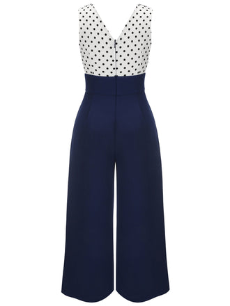 [Taglia Forti] Tuta lunga a pois patchwork blu scuro anni '30