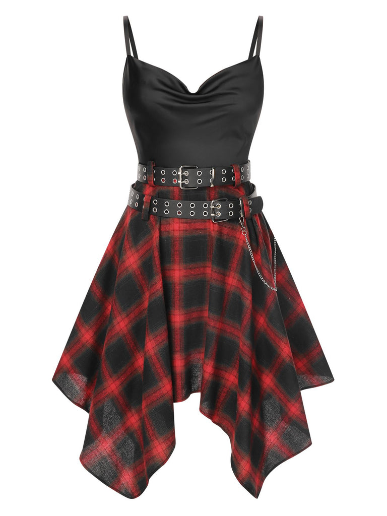 Abito plaid spalline sottili nero anni '70