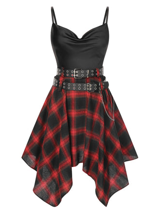 Abito plaid spalline sottili nero anni '70
