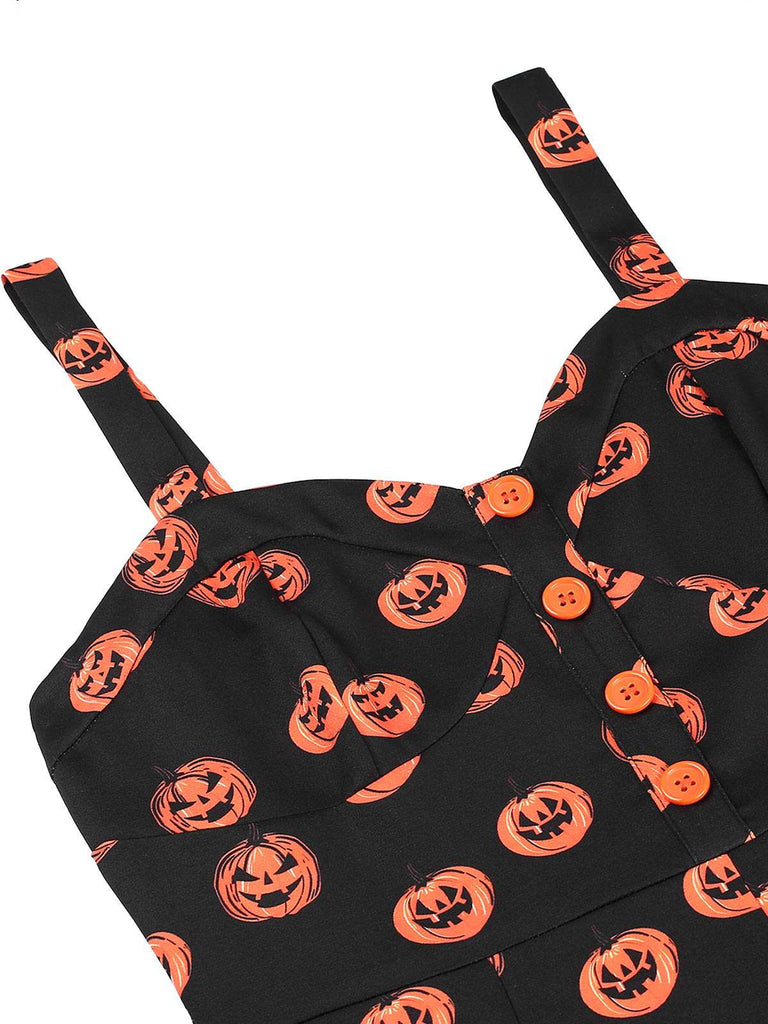 Tuta corta con faccia di zucca Halloween nero anni '50