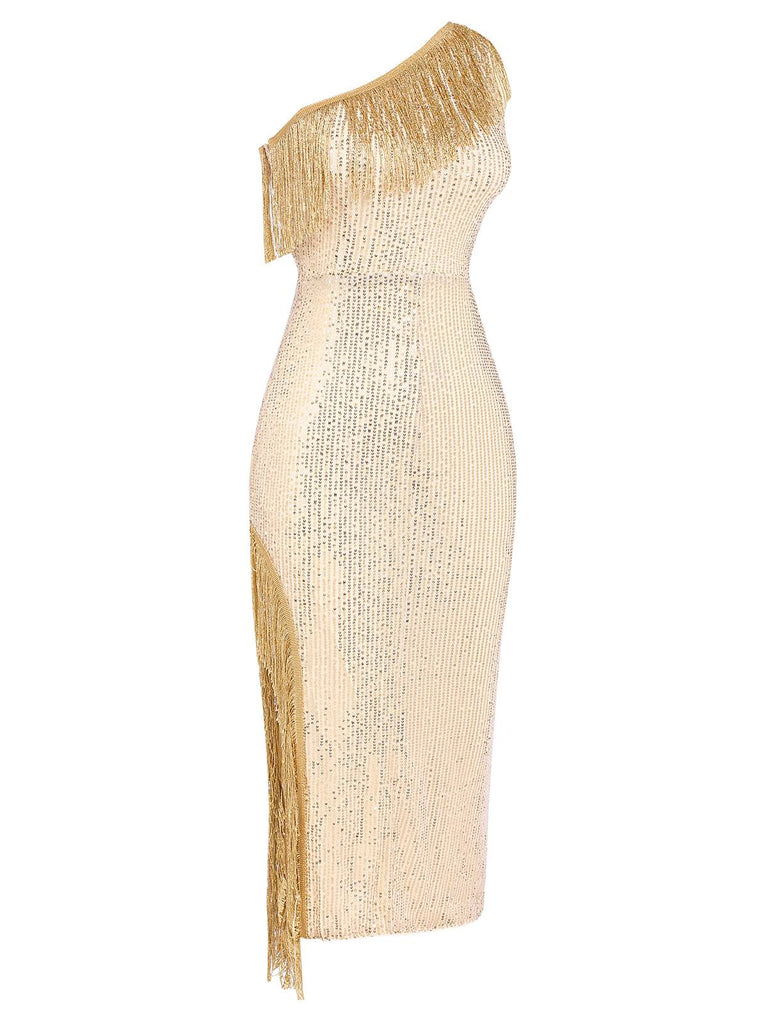 Abito colletto obliquo paillettes nappe oro anni '20