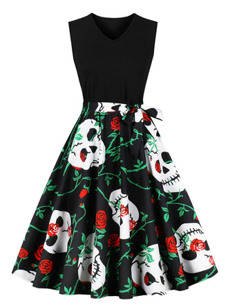 Abito a ruota con cintura patchwork di Halloween anni '50