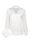 Blusa in raso con scollo tondo e maniche a sbuffo bianco anni '40