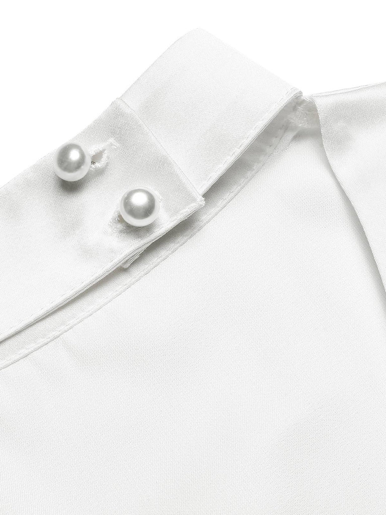 2PCS camicetta  maniche a sbuffo in raso e pantaloni anni '40