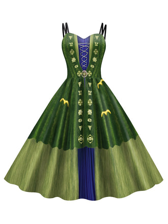 Abito Halloween doppie spalline patchwork verde anni '50
