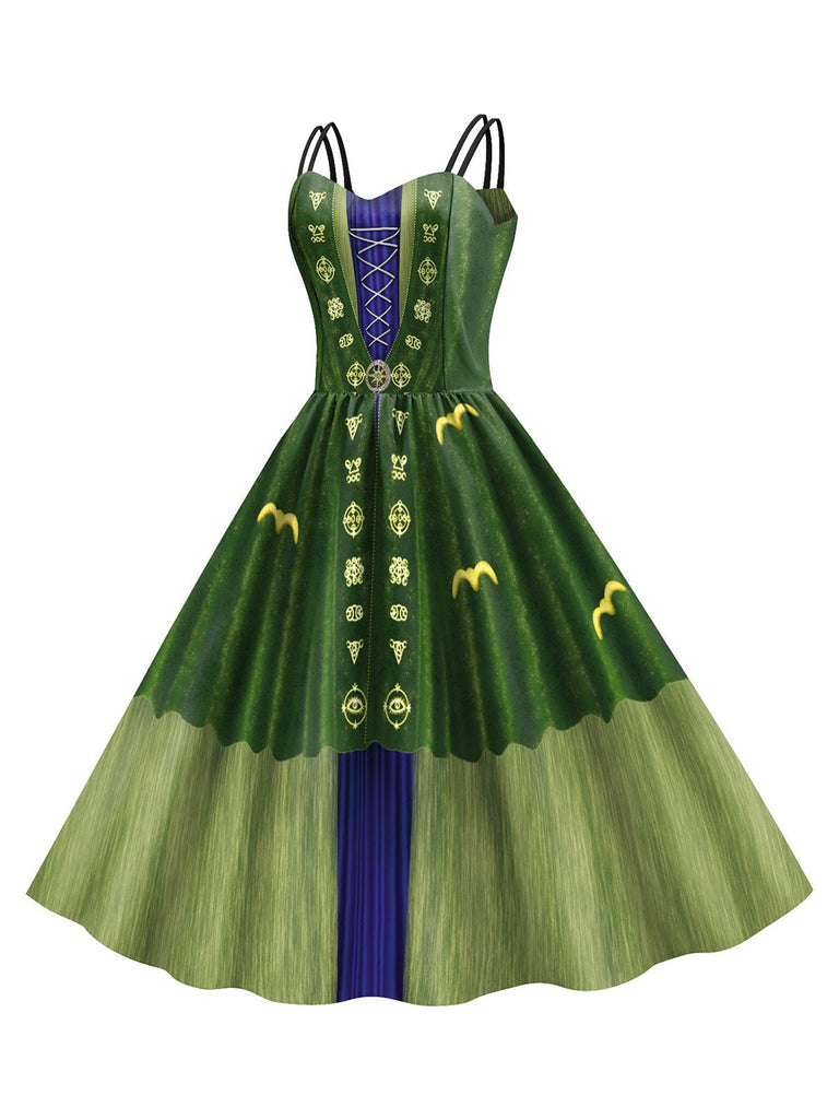 Abito Halloween doppie spalline patchwork verde anni '50