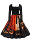 Abito patchwork a maniche lunghe di Halloween anni '50