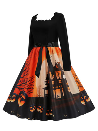 Abito patchwork a maniche lunghe di Halloween anni '50