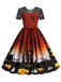 Abito a maniche corte in pizzo patchwork Halloween anni '50