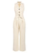 2PCS Canotta bottoni e pantaloni a gamba larga beige anni '60