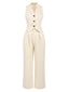 2PCS Canotta bottoni e pantaloni a gamba larga beige anni '60