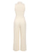 2PCS Canotta bottoni e pantaloni a gamba larga beige anni '60