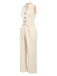 2PCS Canotta bottoni e pantaloni a gamba larga beige anni '60