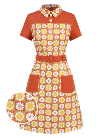 Abito cintura revers a margherita multicolore anni '60
