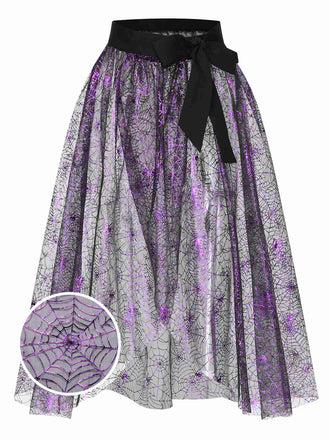 Copricostume con gonna a rete a ragnatela viola anni '50