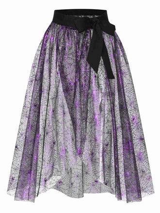 Copricostume con gonna a rete a ragnatela viola anni '50