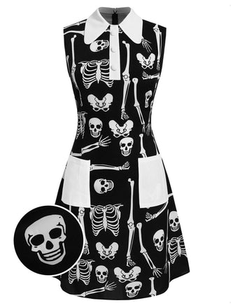 Abito mod a scheletro Halloween con revers nero anni '60