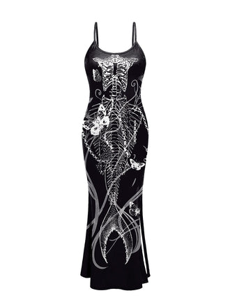Abito stile scheletro sirena con spalline sottili nero anni '30