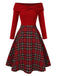 Abito a quadri con spalle scoperte stile natalizio rosso anni '50