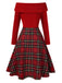 Abito a quadri con spalle scoperte stile natalizio rosso anni '50