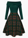 Abito a quadri con spalle scoperte stile natalizio rosso anni '50