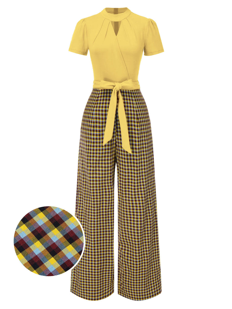 Tuta lunga plaid scollo a buco della serratura verde anni '30