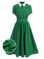 Abito con colletto a camicia a contrasto verde anni '40