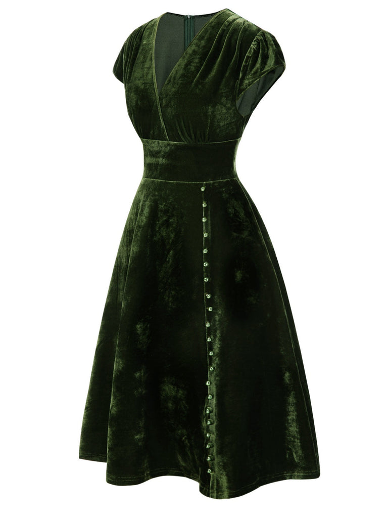 Abito in velluto perla scollo a V profondo blu anni '40