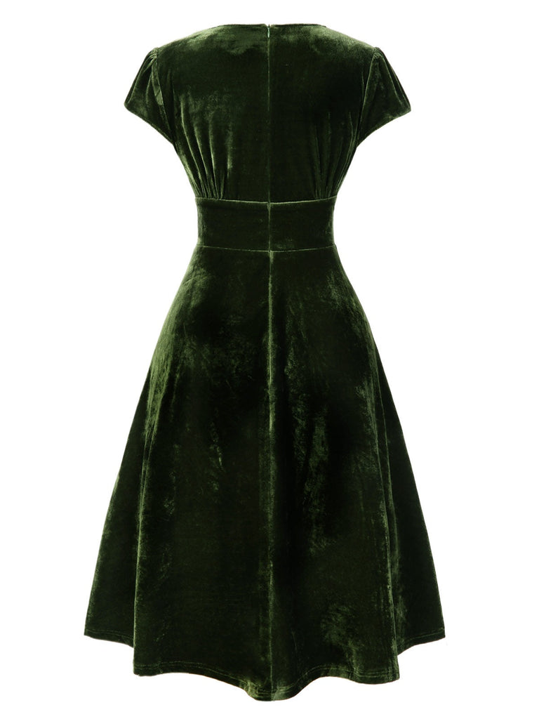 Abito in velluto perla scollo a V profondo blu anni '40