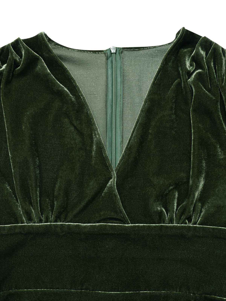 Abito in velluto perla scollo a V profondo blu anni '40