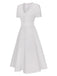 Abito in pizzo con scollo a V patchwork bianco anni '40