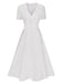 Abito in pizzo con scollo a V patchwork bianco anni '40
