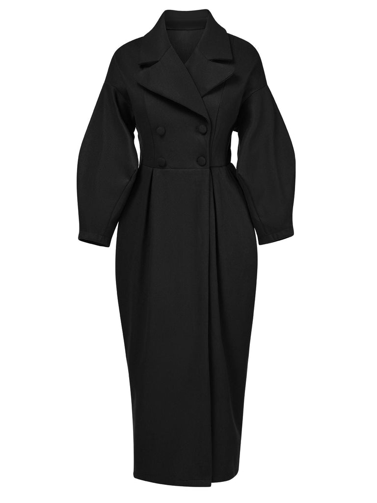 Cappotto con maniche a lanterna e ampi revers nero anni '60