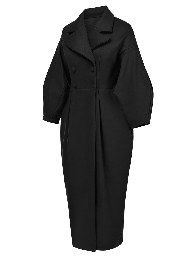 Cappotto con maniche a lanterna e ampi revers nero anni '60