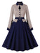 Abito pied de poule  con cintura patchwork blu scuro anni '50
