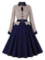 Abito pied de poule  con cintura patchwork blu scuro anni '50