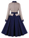 Abito pied de poule  con cintura patchwork blu scuro anni '50