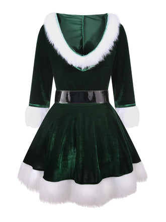 Abito con cappuccio in velluto natalizio verde anni '60