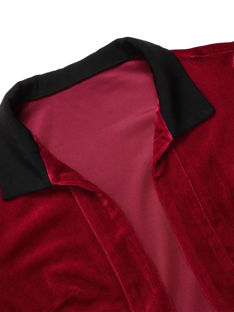 Giacca bolero in velluto con risvolto a contrasto rosso anni '30