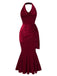 Abito a sirena scollo a cappuccio glitter rosso intenso anni '30