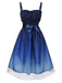 Abito arricciato in maglia sfumata blu anni '50