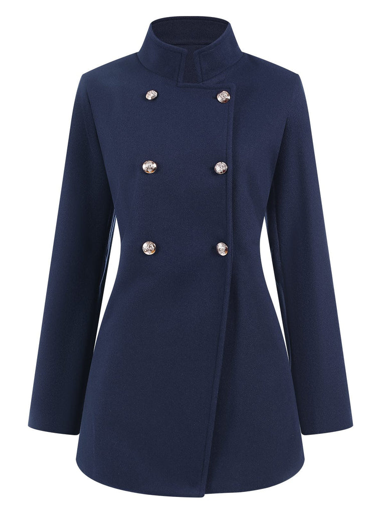 Cappotto doppiopetto con collo alto blu anni '40