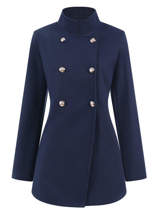 Cappotto doppiopetto con collo alto blu anni '40