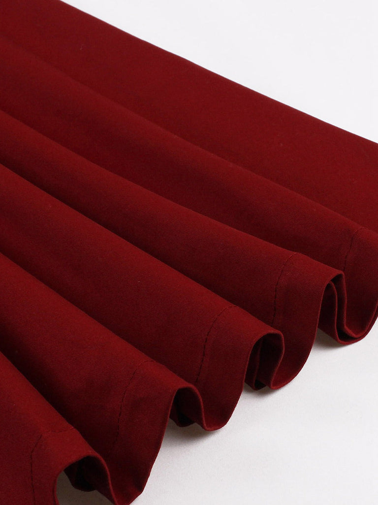 Abito contrasto con collo annodato patchwork bordeaux anni '50