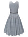 Abito glen plaid con scollo a V profondo grigio anni '40