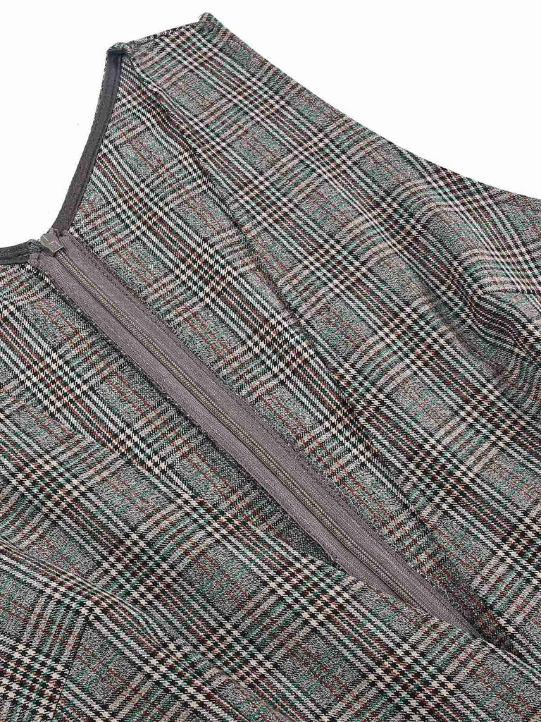 2PCS Abito a quadri e camicetta in raso grigio canni '40