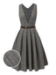 Abito glen plaid con scollo a V profondo grigio anni '40