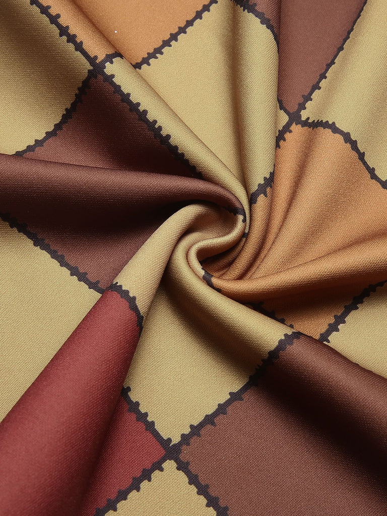 Tuta lunga con motivo geometrico scollo all'americana arancione anni '70